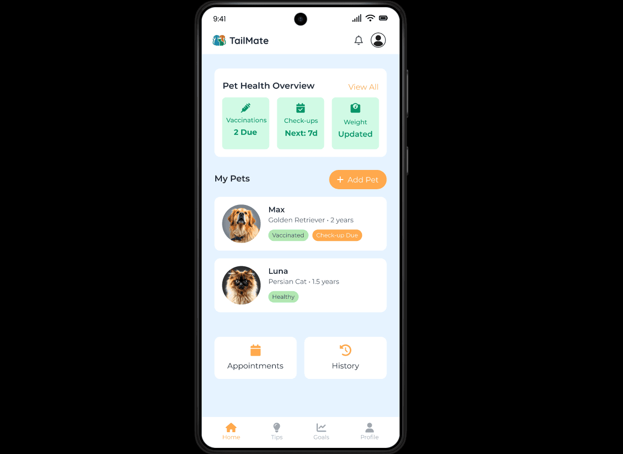 TailMate - Pet Care App UI (Android)